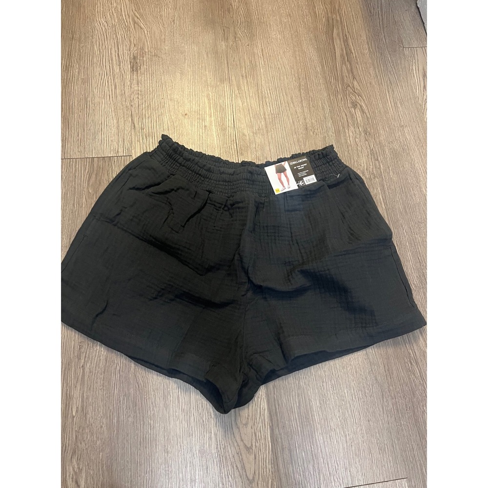 Billabong In The Waves Shorts Black Gauze High Waisted Smocked Pockets Medium